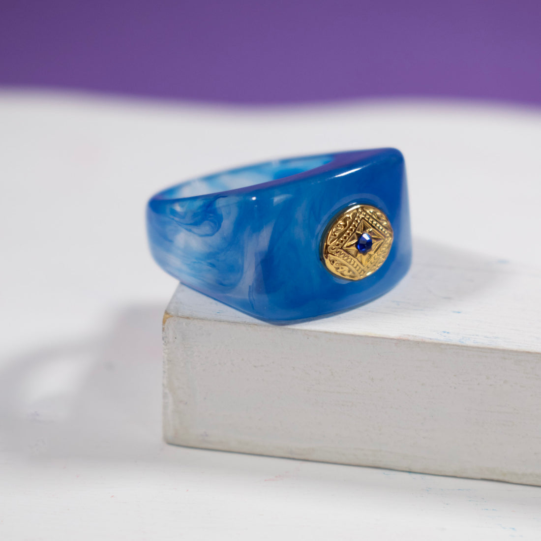 ¡NEW! Anillo Alma Azul Dorado - Talla 8