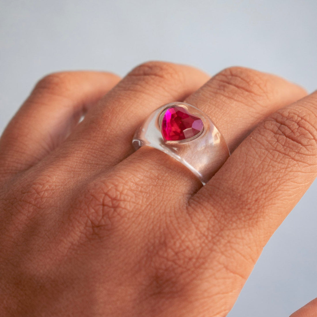 Anillo Mini corazón fucsia - Talla única 7.5