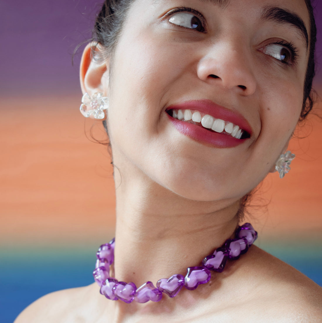 ¡NEW! Collar corazones prisma Púrpura