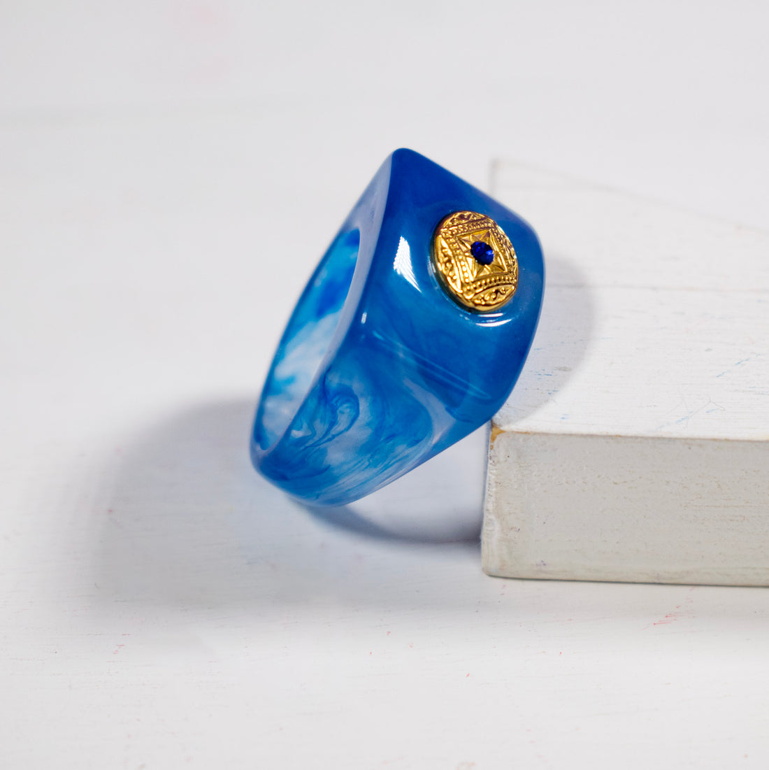 ¡NEW! Anillo Alma Azul Dorado - Talla 8