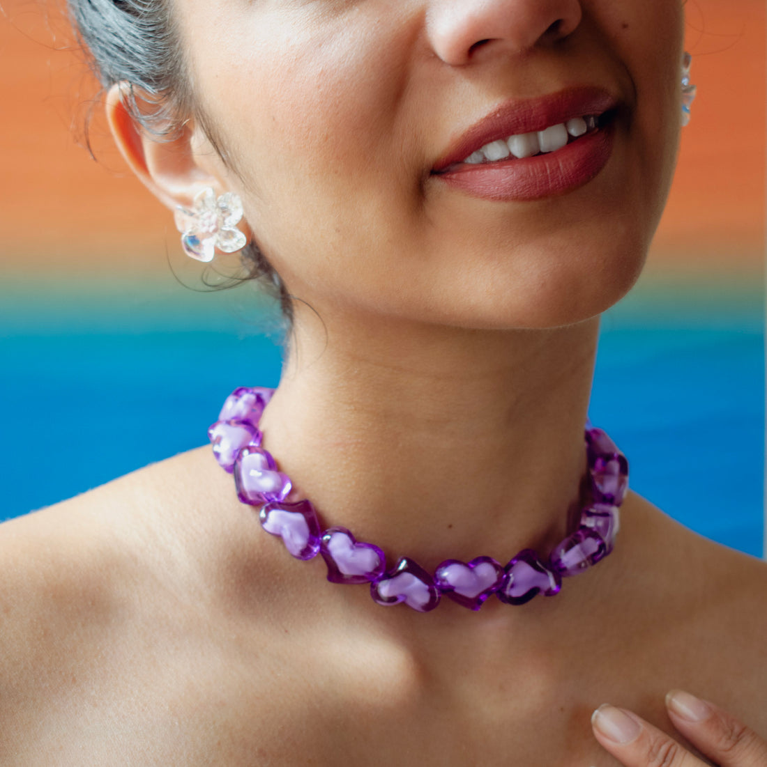 ¡NEW! Collar corazones prisma Púrpura