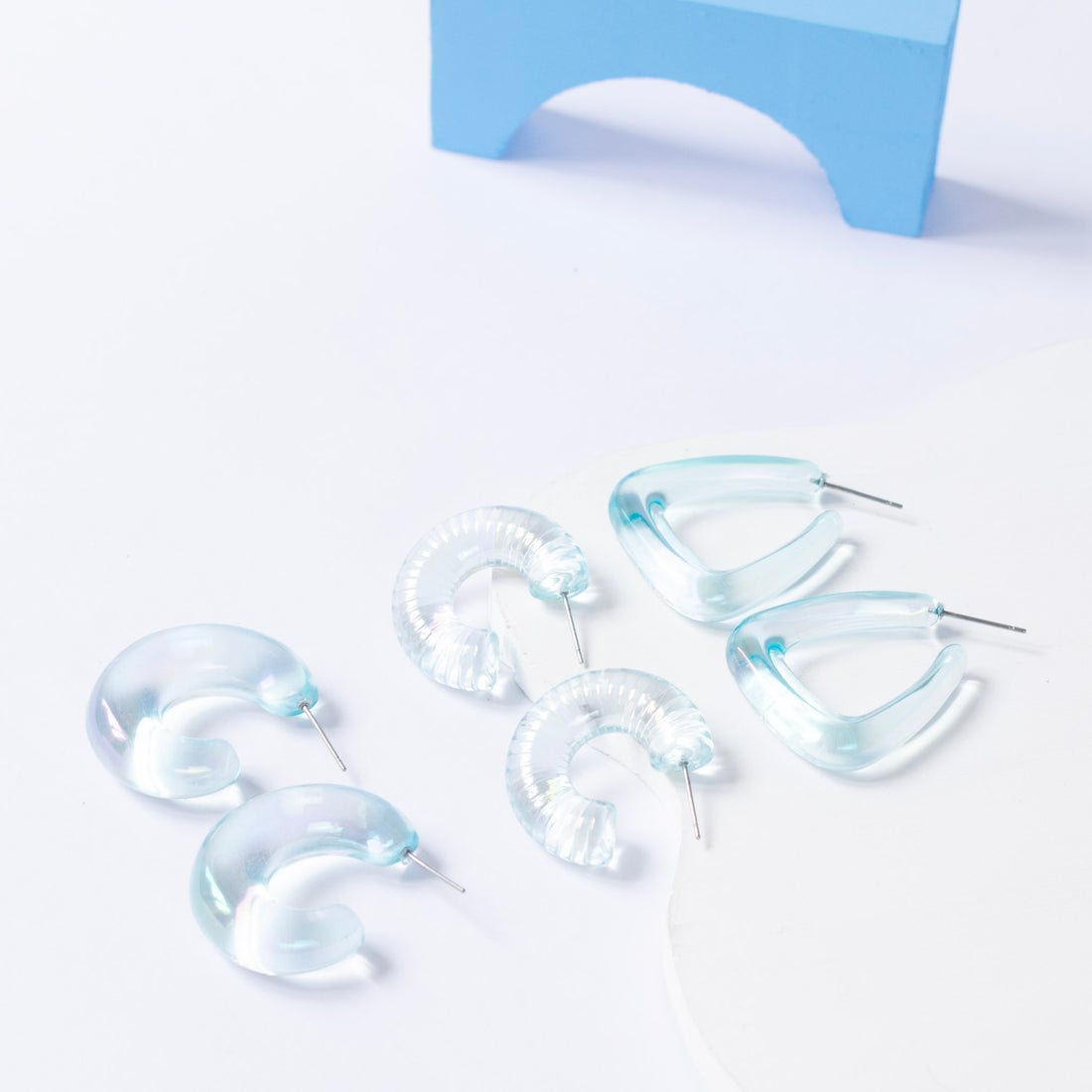 Set x3 Aretes Tornasol Azul