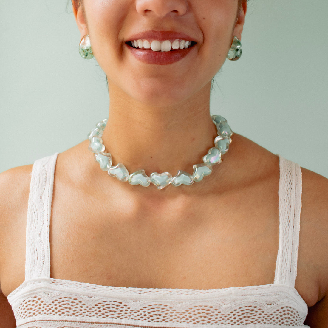 Collar Corazones Verde Pastel