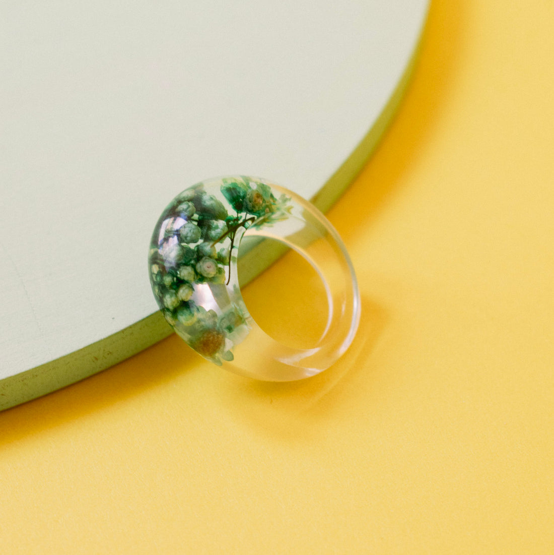 Anillo Acrílico flores primavera Verde - Talla única 6.5