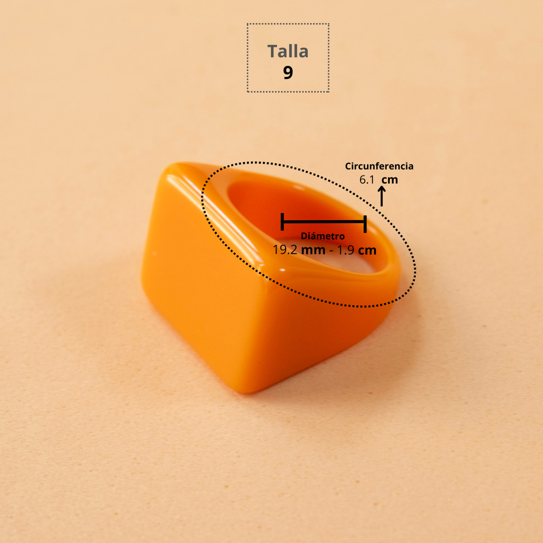 Anillo Acrílico Cubo Naranja - Talla única 7