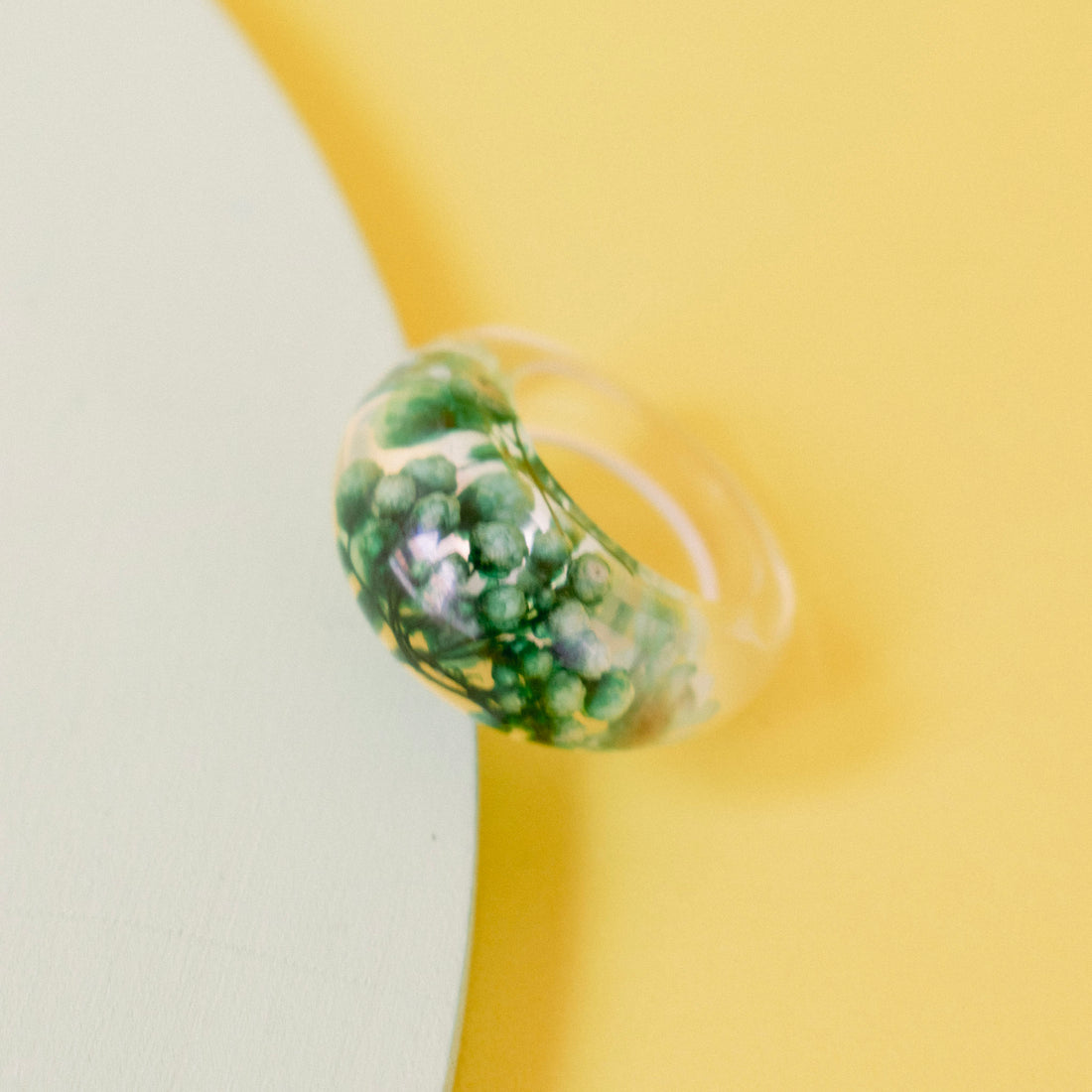 Anillo Acrílico flores primavera Verde - Talla única 6.5