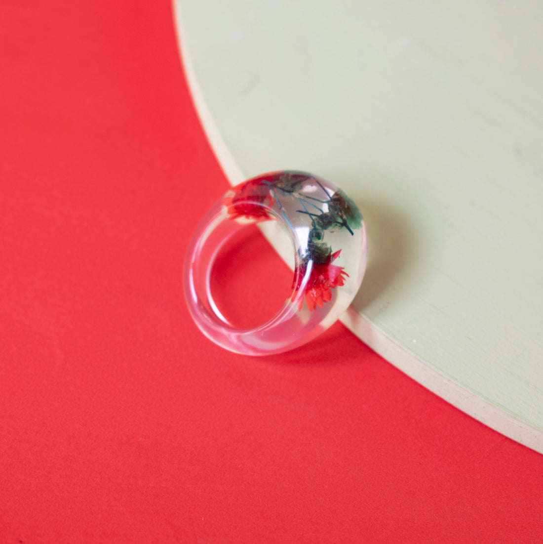 Anillo Acrílico flores primavera Rojo - Talla única 6.5