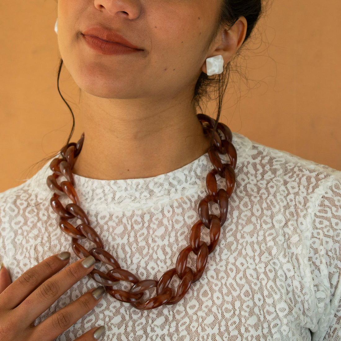 Collar Cadena Acrílico Caramelo