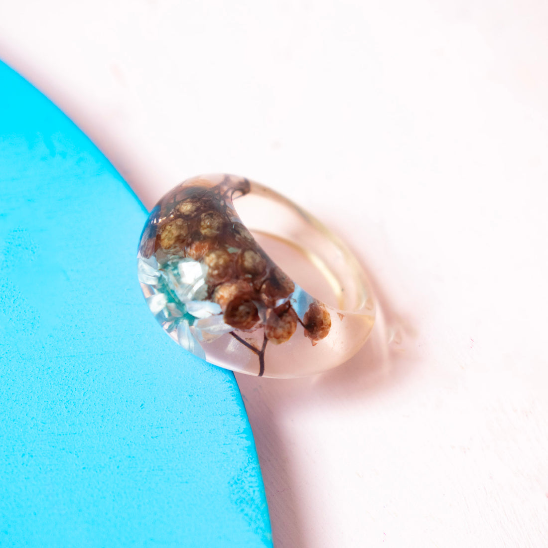 Anillo Acrílico flores primavera Flor Azul-Talla única 6.5