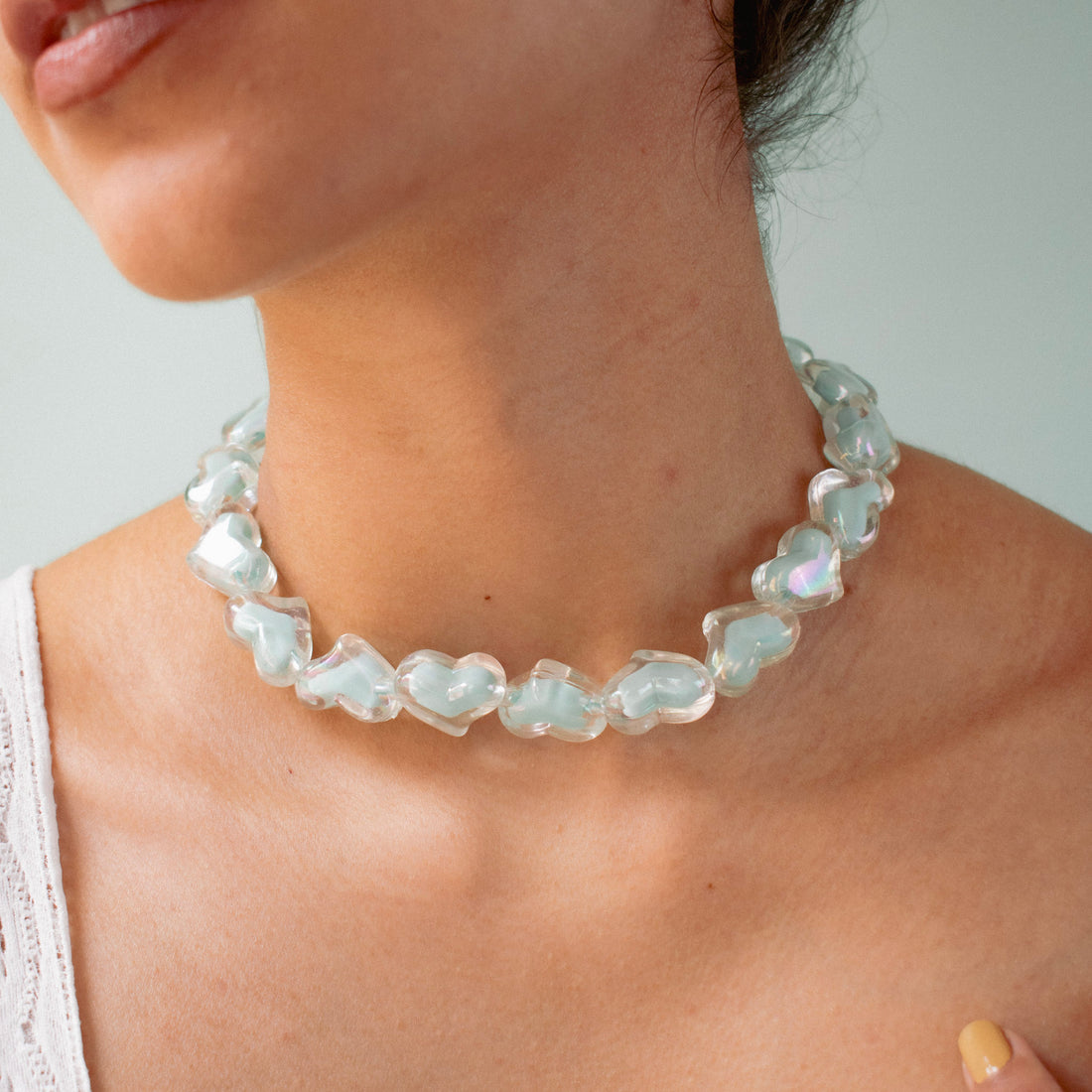 Collar Corazones Verde Pastel