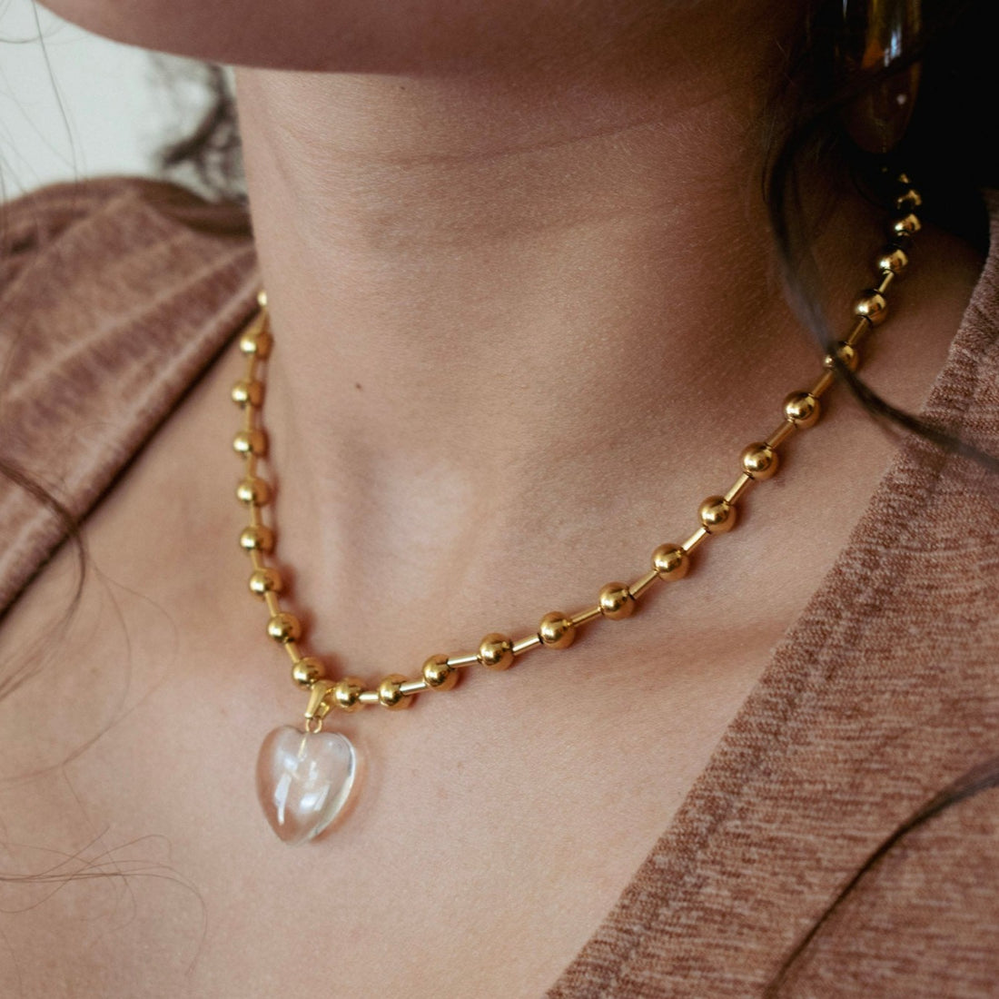 Collar Corazón Transparente Dorado