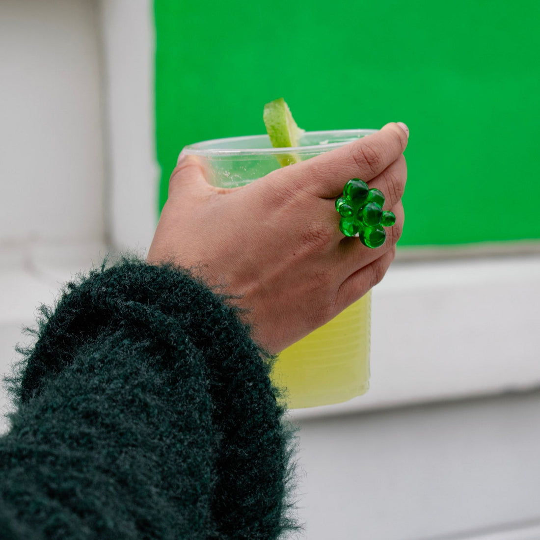 Anillo Acrílico Pétalos verde - Talla única 9