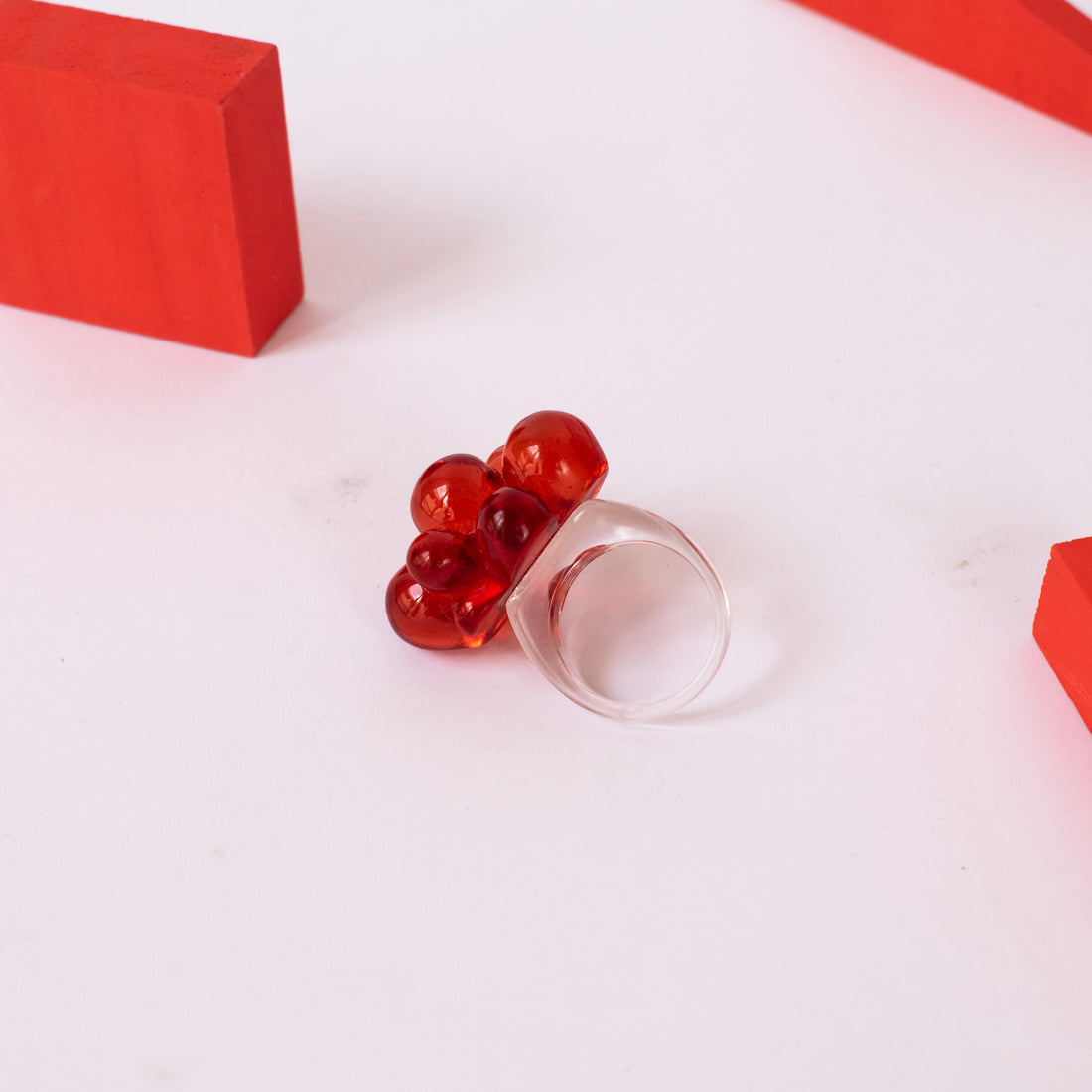 Anillo Acrílico Pétalos rojo - Talla única 9