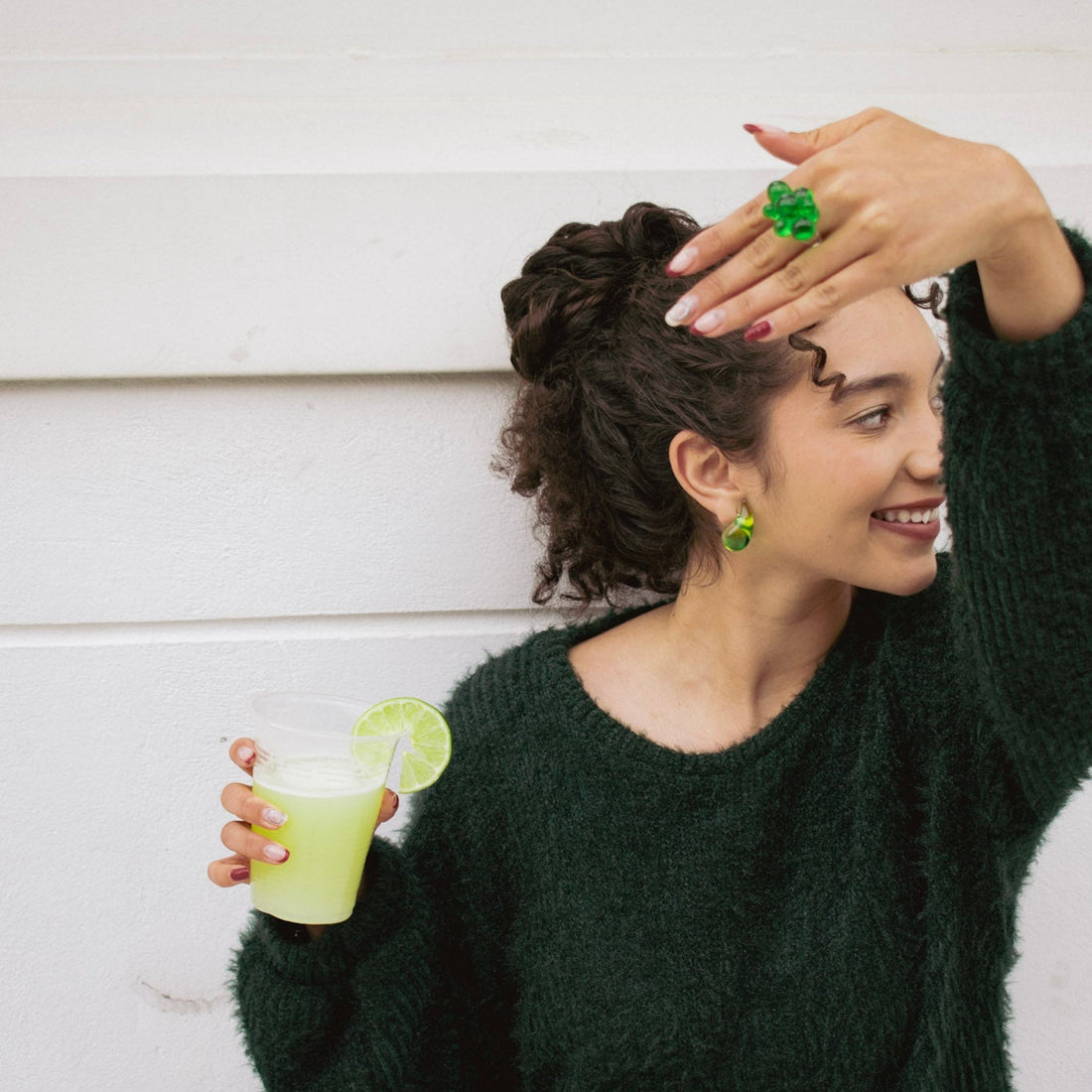Anillo Acrílico Pétalos verde - Talla única 9