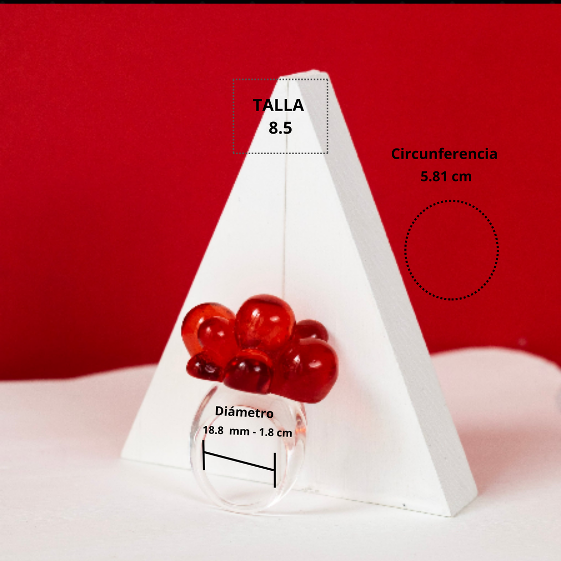 Anillo Acrílico Pétalos rojo - Talla única 9