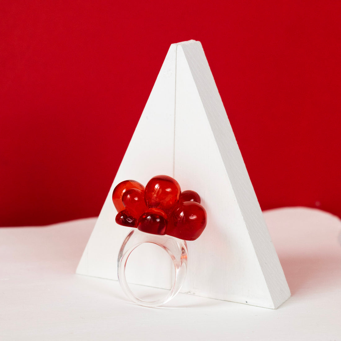 Anillo Acrílico Pétalos rojo - Talla única 9