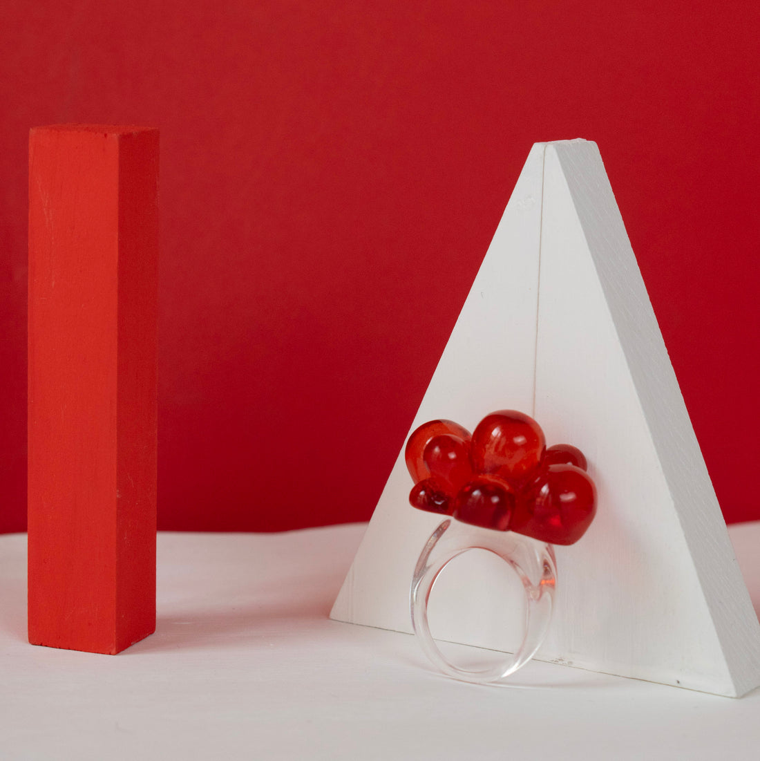 Anillo Acrílico Pétalos rojo - Talla única 9