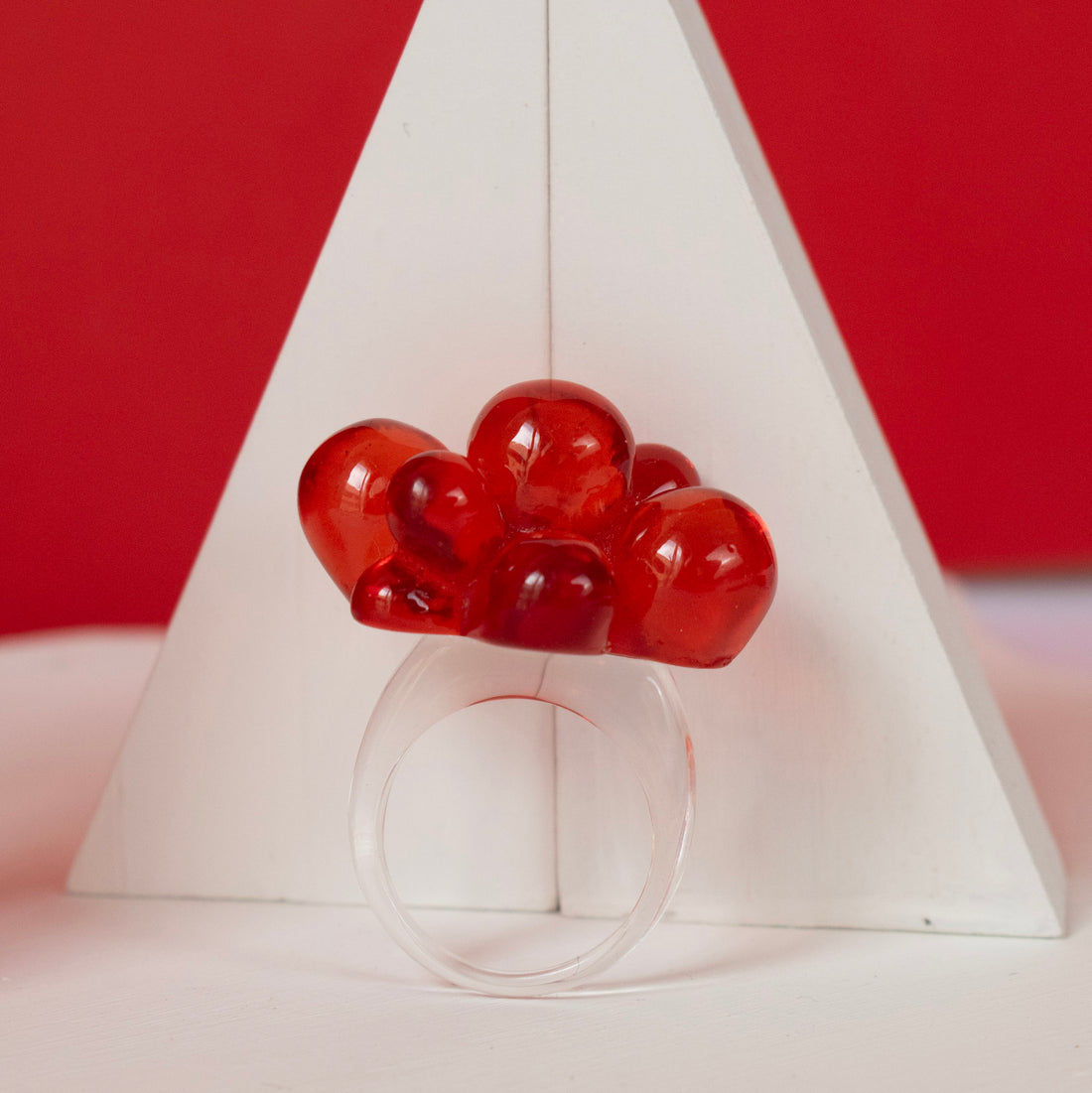 Anillo Acrílico Pétalos rojo - Talla única 9
