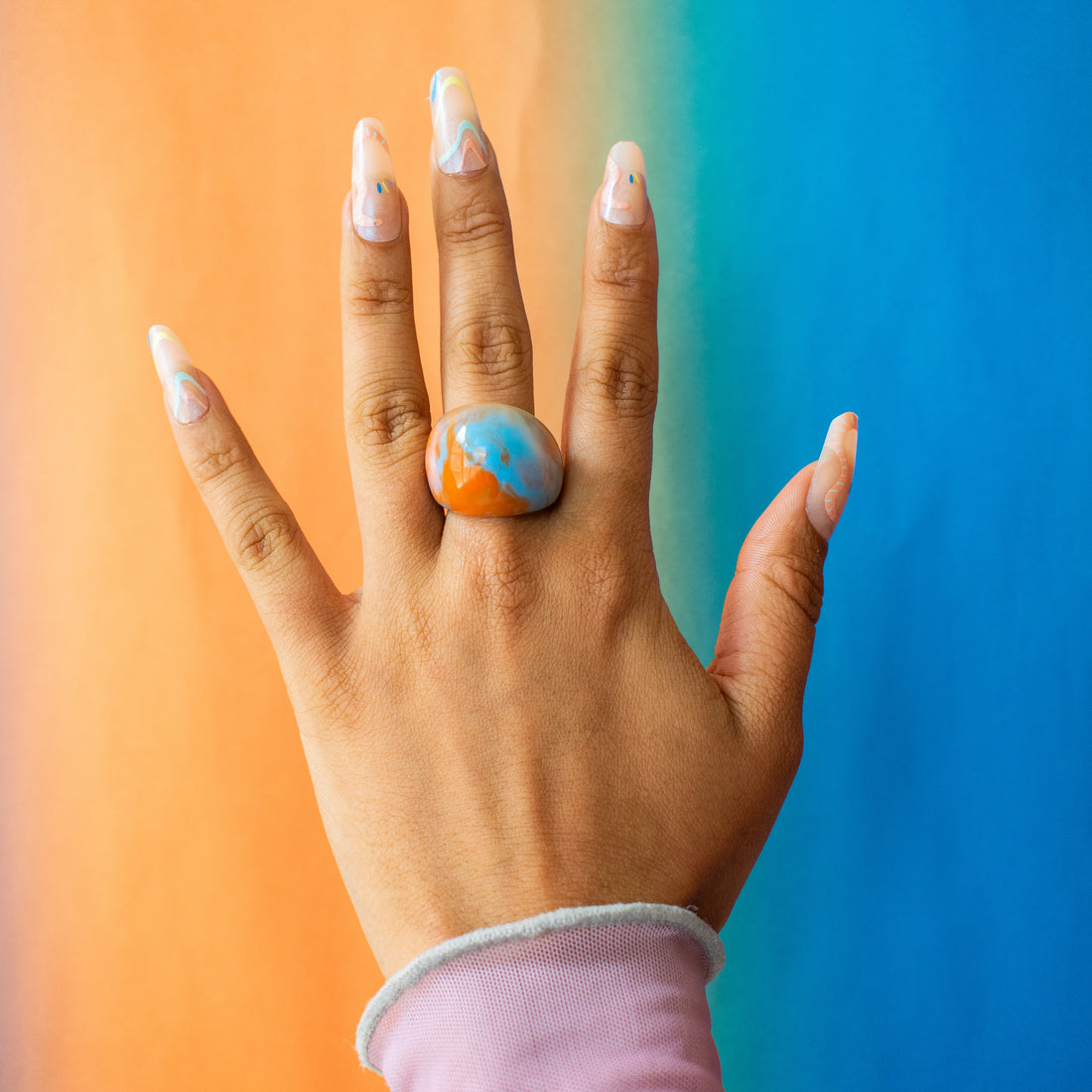 ¡NEW! Anillo Prisma Naranja/Azul - Talla única 9