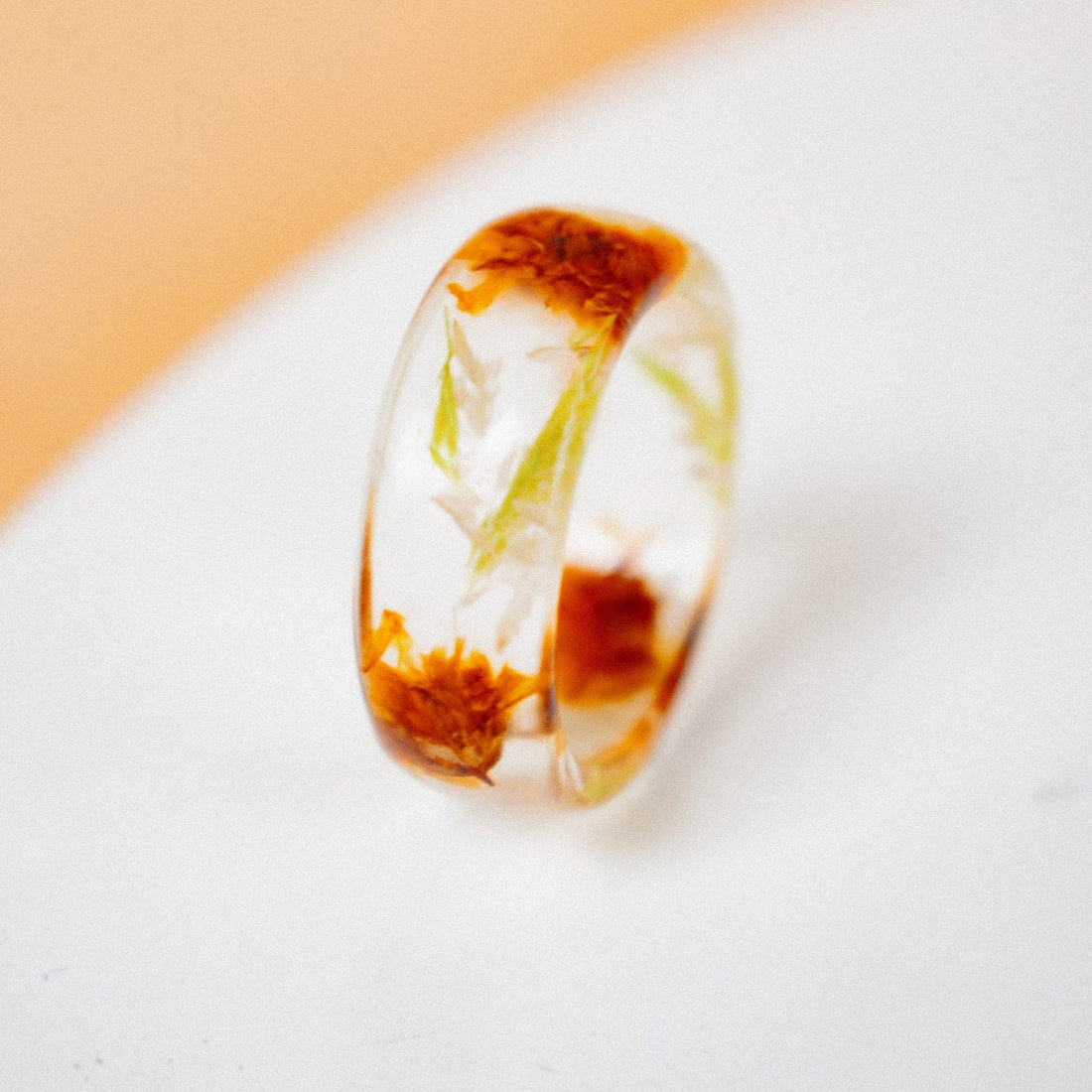 ¡NEW! Anillos flores transparente Café - Talla 7