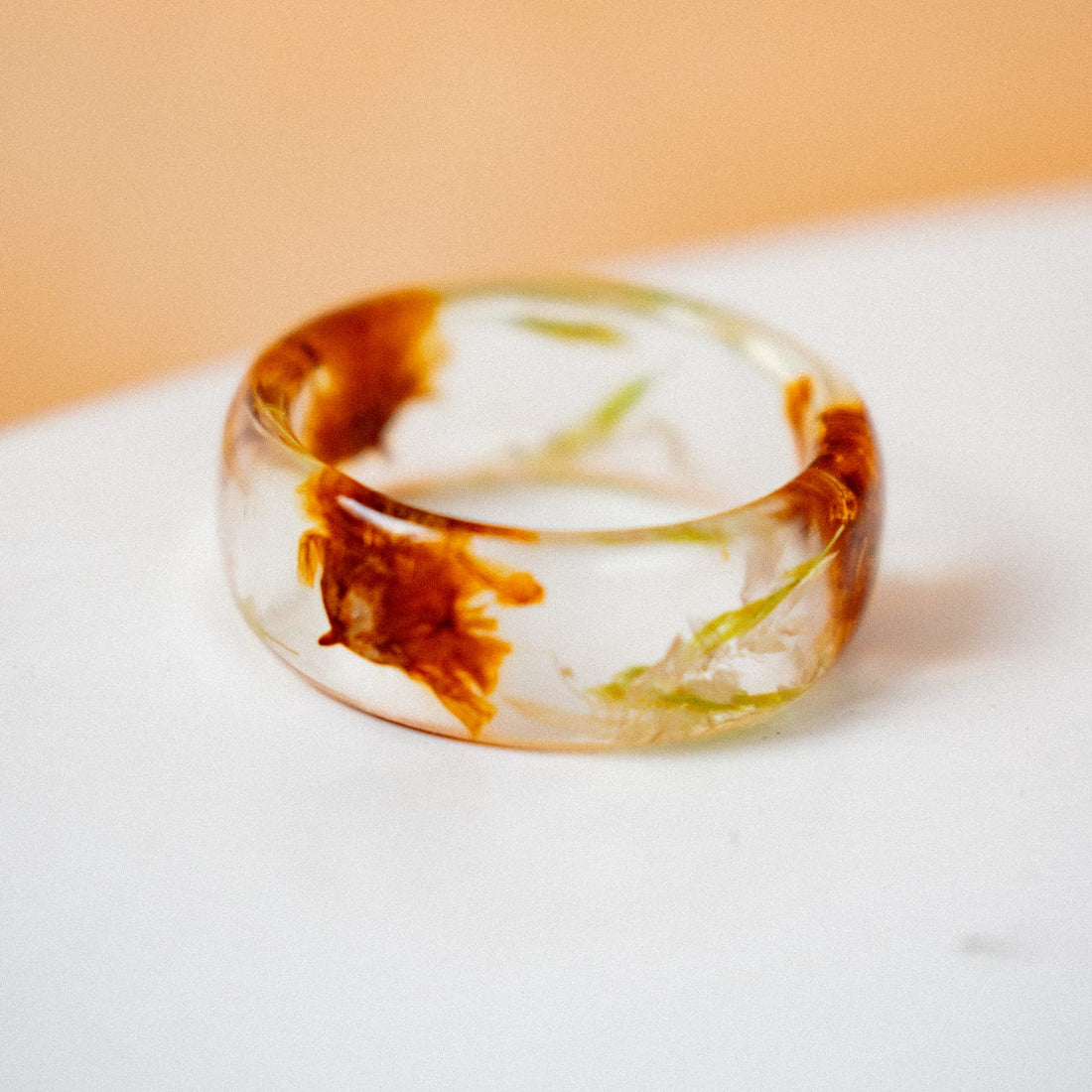 ¡NEW! Anillos flores transparente Café - Talla 7