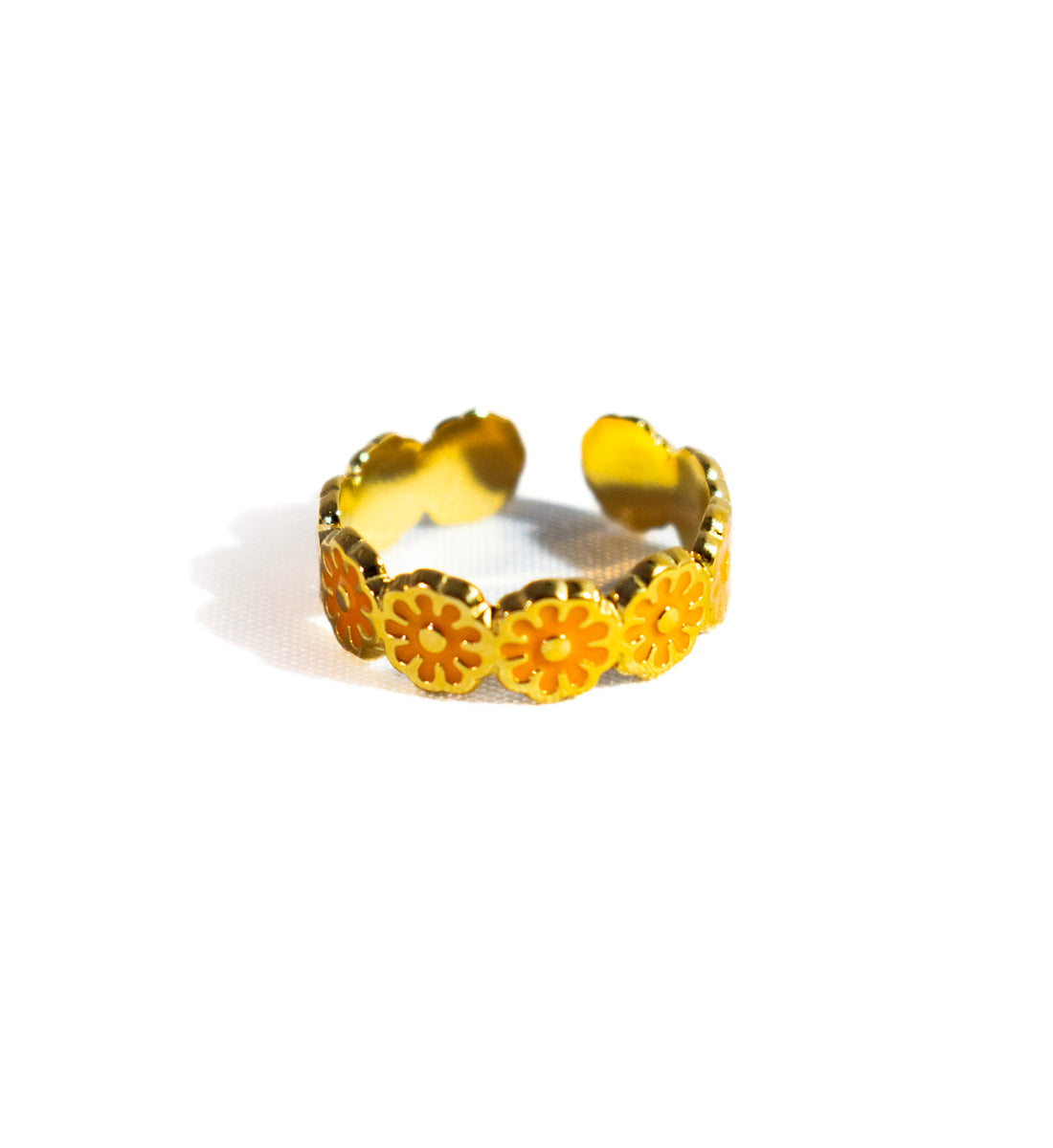 Anillo baño de oro de 18k - Flor Naranja