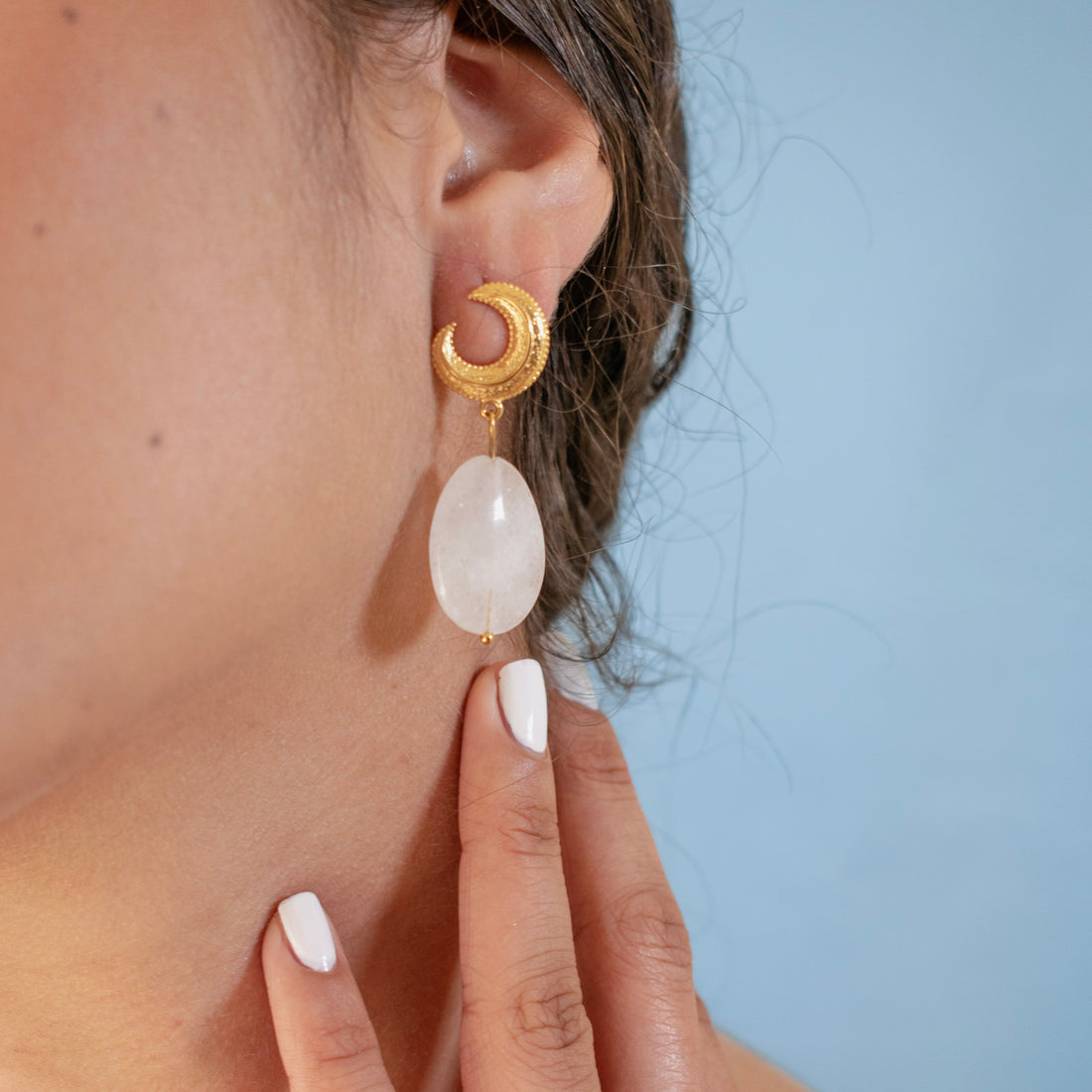 Aretes Piedra Natural Gota Blanca