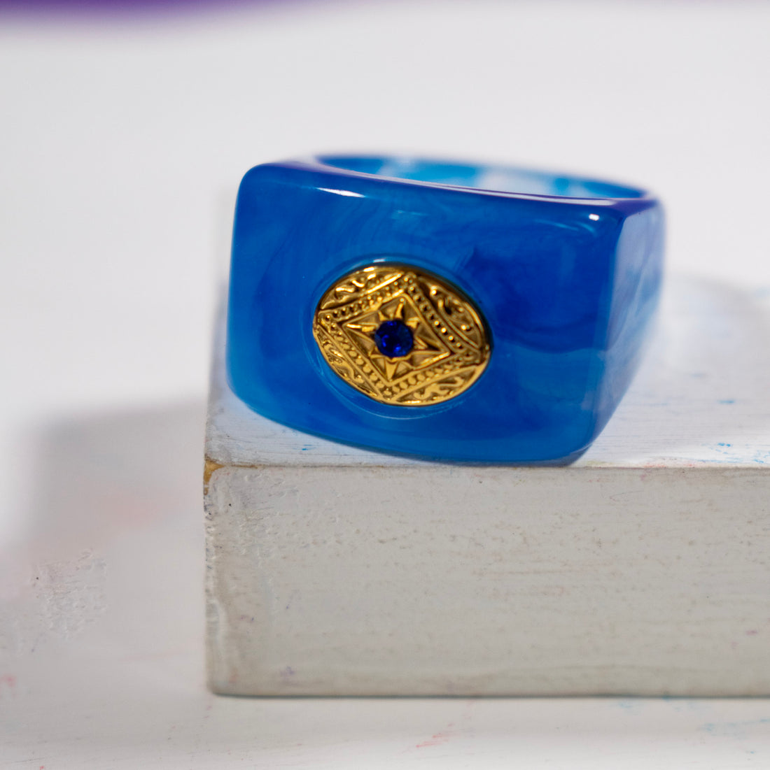 ¡NEW! Anillo Alma Azul Dorado - Talla 8