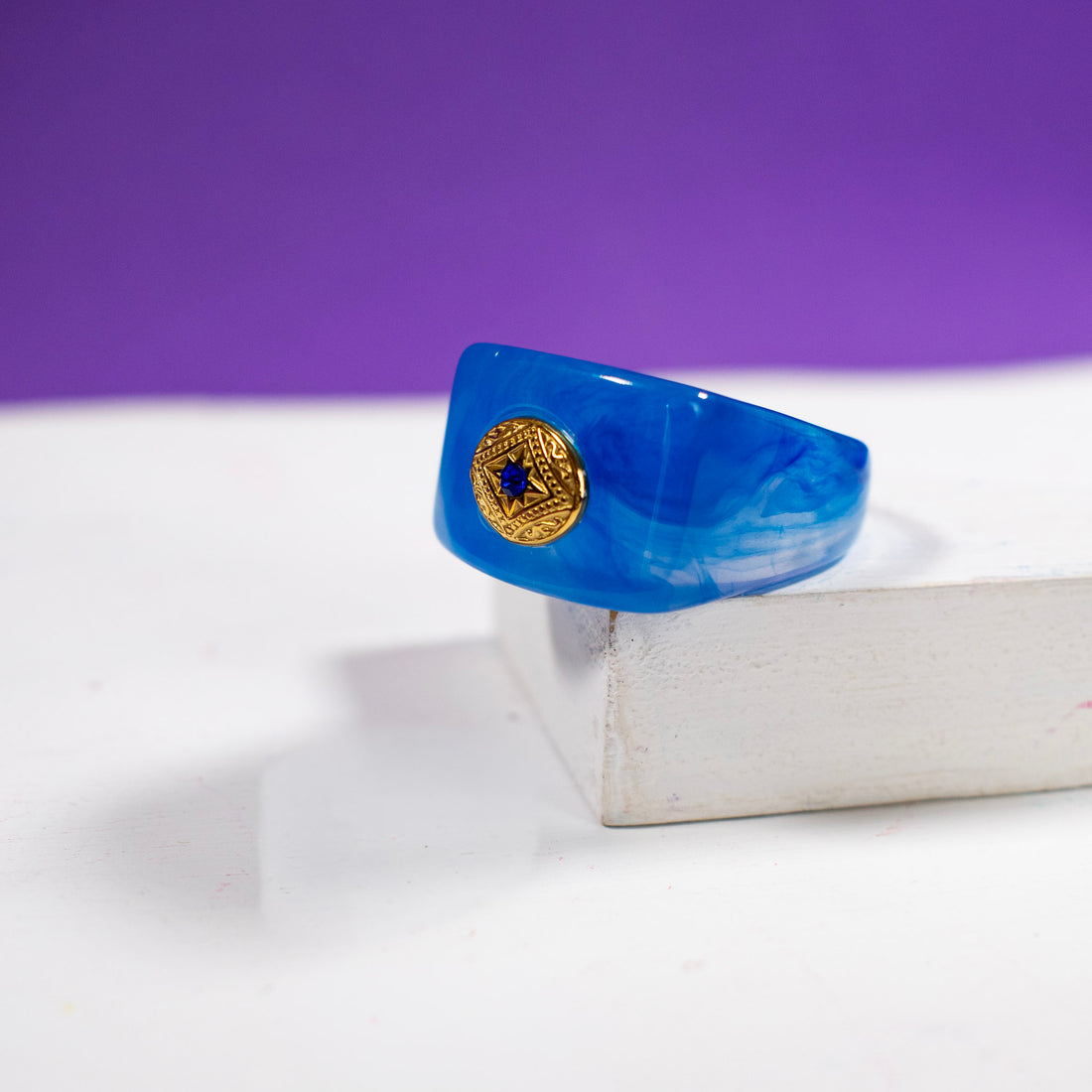 ¡NEW! Anillo Alma Azul Dorado - Talla 8