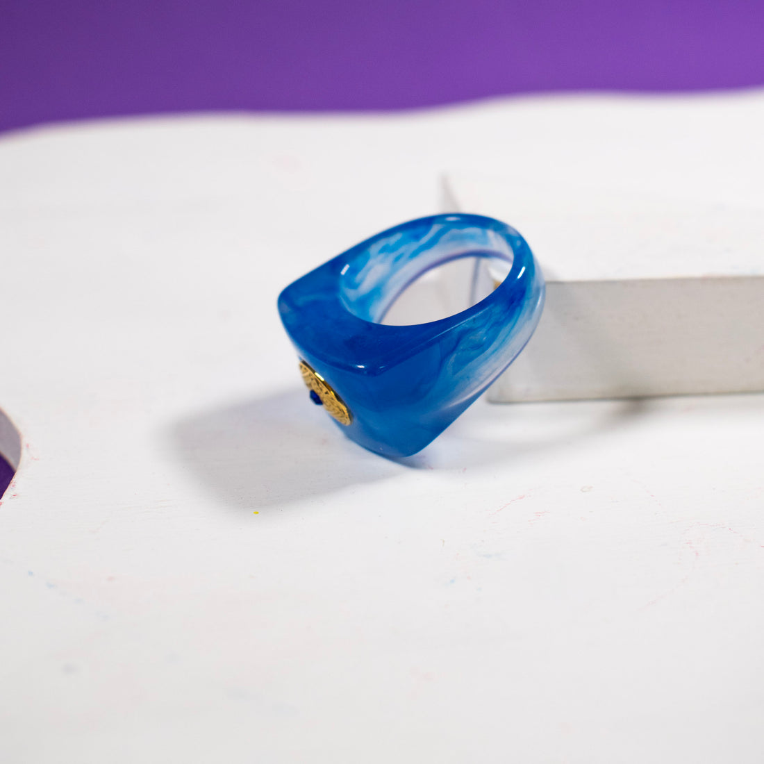 ¡NEW! Anillo Alma Azul Dorado - Talla 8