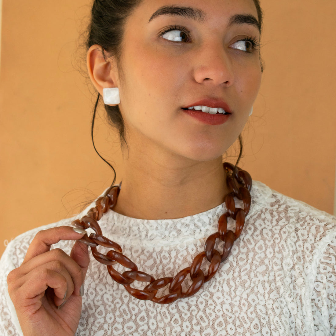 Collar  Cadena Acrílico Caramelo