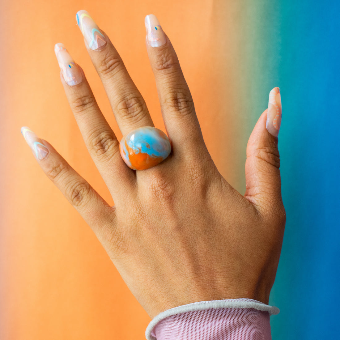 ¡NEW! Anillo Prisma Naranja/Azul - Talla única 9